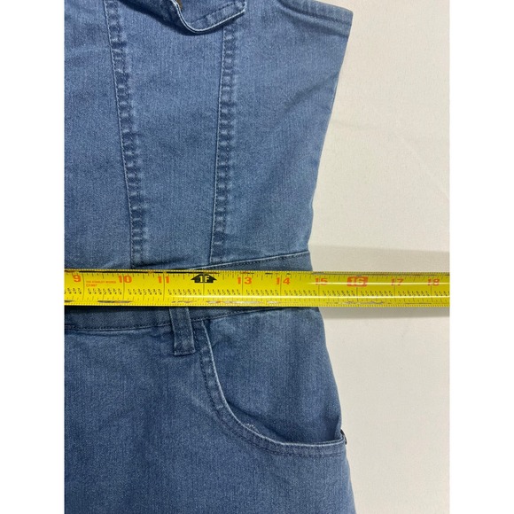 Vintage Bebe Sleeveless Denim Midi Dress Size L Stretch Y2K Western Utility - Picture 4 of 11